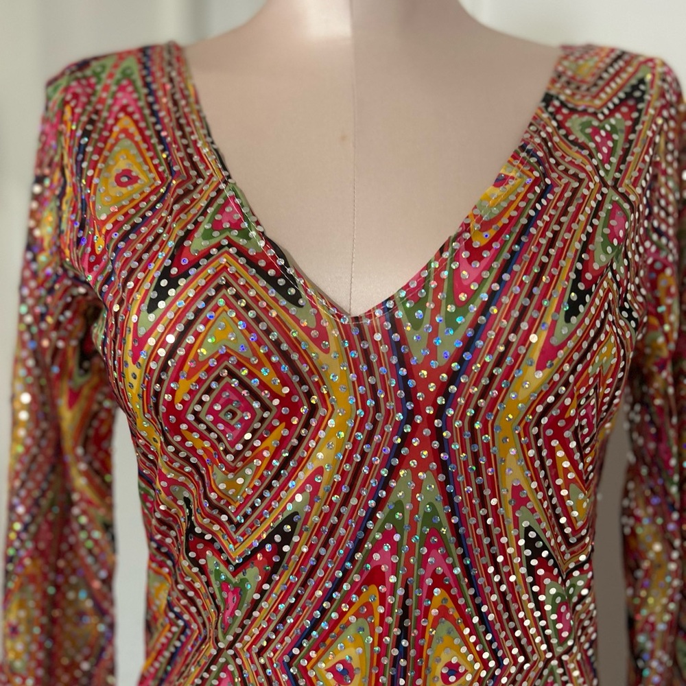 Multicolor Geometric Shiny Patterned Mini Dress W… - image 2